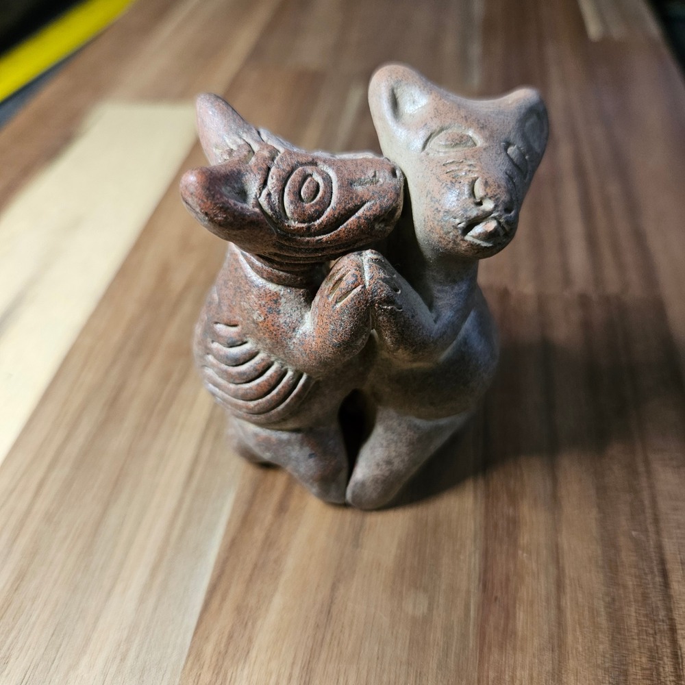 Vintage Colima Dancing Dogs Pottery Figurine Mexican Folk Art Terracotta Xolo
